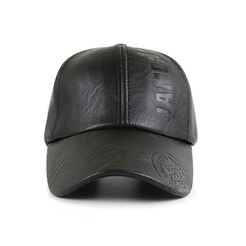 (image for) Collrown Fashion Baseball Cap Outdoor Men's Adjustable PU Leather Hat Letters Embossed Casual Hats Women Unisex Sport Sun Visor Hat